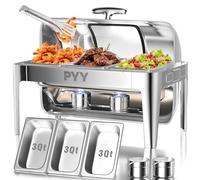 PYY 9 Quart Roll Top Chafing Dish, Rectangular Visible Stainless Steel Chafer for Catering, Commercial Chafer for Wedding, Parties, Banquet, Events(3 Third Pans)