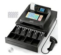PYY Cash Register for Small Businesses with Scanner - Electronic Commercial Caja Registradora para Negocio with Large Black Lock Cash Drawer Box, 8 Digital Dual Display Restaurant Supermarket