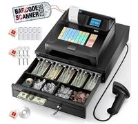 PYY Cash Register for Small Businesses with Scanner - Electronic Commercial Caja Registradora para Negocio with Large Lock Cash Drawer Box, 48 Keys, 8 Digital Dual Display for Restaurant Supermarket
