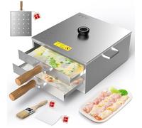 PYY Rice Noodle Roll Steamer Machine - 2 Stainless Steel Extra Tray with Long Wooden Insulated Handle, Vermicelli Roll Steamer for Cheung Fun Changfen, Furnace Cooking Cuisine 11.8x11.4x6.5inches