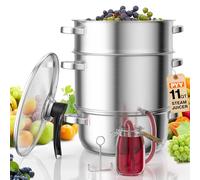 PYY Steam Juicer Extractor - 11QT Fruit Vegetables Steam Juicer for Canning, 3-Layer Stainless Steel with Tempered Glass Lid, Hose, Jelly, Syrup, Clamp Steamer Extractor for Making Juice