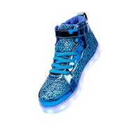 PYYIQI Glitter Led Shoes Light Up Shoes High Top Sneakers for Women Men Flashing Dancing Shoes for Halloween Christmas Party with USB Charging, Sky Blue, 14 Women/13 Men