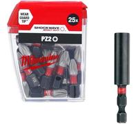 PZ2 Screwdriver Bits Set 25mm Impact Driver Compatible Wear Guard Tip Shock Zone Flex Design Heavy Duty 25 Piece + Bit Holder Precision Hardened Tip for Longer Life