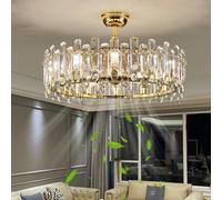 PZAOJAU 21" Modern Ceiling Fan With Crystal Chandelier Light Gold Fandelier Ceiling Fan With Light Remote 6 Speed Reversible Fan Light Large Ceiling Fan Light For Living Room Bedroom Dining Room