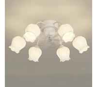 PZAOJAU 6-Light White Flower Ceiling Fan With Light Tulips Milk Glass Modern Ceiling Fan Light Remote 360° Rotating Reversible Fan Light For Girls Bedroom Living Room Dining Room Green
