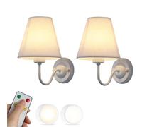 PZAOJAU Battery Operated Wall Sconce Black with Fabric Shade Set of 2 Battery Wall Light Remote Wireless Cordless Wall Lamp Vintage Farmhouse Wall Mounted for Bedroom Living Room Headboard