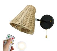PZAOJAU Boho Rattan Wall Sconces Battery Operated Dimmable LED Bulbs Remote Control Battery Powered Wireless Wall Light Woven Bamboo Wall Lamp For Bedroom Bedside Living Room Farmhouse Headboard