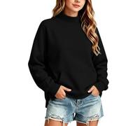 PZCHTIC Mock Neck Sweatshirt Girls | Long Sleeve Pullover For Girl | Jumpers Top Crew Neck Pullover Loose Sweater Side Slit Hi-Low Hem Hoodie Top For Kids Casual Wear All-Day Wearing Suitable