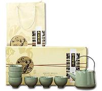 PZHANGZVH Japanese Sake Set 7-Piece Set Japanese Asian Tea Set Ceramic Teapot Deluxe Green 1 Teapot 6 Teacups Traditiol Hand Painted Sake Set 1030