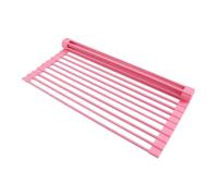 PZiXuaner Roll Up Dish Drying Rack Over The Sink.Foldable Kitchen Drainer,Fully Silicone Cover Stainless Steel Bar,Heat-Resistant, Anti-Slip Sink Rack for Kitchen Counter Multipurpose.