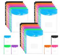 PZJFH 18 Pack A4 Plastic Wallets, Multi-Colour 11-Hole Punched Pockets with Snap Closure & Index Labels, Transparent Document Folders for Office, School & Home Use
