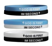 PZKQSAC 3PCS GOD IS FIRST BRACELET, GOD IS FIRST IM SECOND Inspirational Bracelets for Men Women Christian Rubber Bracelets Engraved Bible Verses Cross Bracelet Faith Silicone Wristbands Jewelry, M