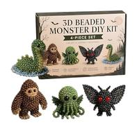 Pzmjwkyn 3D Beaded Animal Craft Kit | Tiny Beading Set for Adults Beginners - Mini 4 Pack myster-y Animal monste-r Figurines DIY - Step by Step Bead Embroidery Kit with Instructions