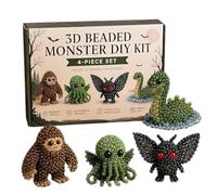 Pzmjwkyn 3D Beaded Animal Craft Kit | Tiny Beading Set for Adults Beginners - Mini 4 Pack Surprise Animal Fantasy animalFigurines DIY - Step by Step Bead Embroidery Kit with Instructions