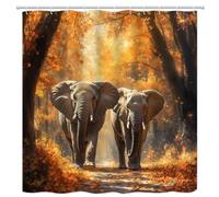 PZMPZM Elephant Shower Curtain Tropical African Large Wild Animal Fall Sunset Forest Trees Nature Scenery Bathroom Polyester Fabric Curtains with Hooks 70Wx70H Inch