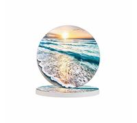 Pznen Beautiful Sea Wave and Sky at Sunset Cup Coasters for Table Clear Coast Beach Seascape Summer Travel Reusable Drink Coasters Set 2 Pcs Coffee Home Farmhouse Living Room Bar Decor