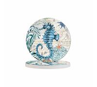 Pznen Blue Seahorse Anti Slip Coasters Ocean Wildlife Sea Animals Adventure Aquatic Rose Nautical Map Cups Place Mats for Table Home Decor 4 Inches Living Room Kitchen Coffee Table,2 Pcs
