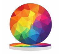 Pznen Colorful Irregular Polygon Cup Coasters Set of 2 Triangle Geometric Mosaic Color Grid Modern Rainbow Wooden Table Apartment Decor 100% Diatomite for Drinking Glasses,4 Inches