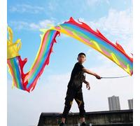 PZOFERLIN Dragon Dance Ribbons Dragon Poi Washable Ribbon Streamer Set with Foam Pole Travel Bag Multicolor 3-5m(Rainbow,5M)