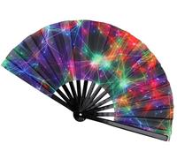 Pzoslly Bamboo Large Dance Rave Fan Nylon-Cloth Fan for Concert, Party, Home Decoration