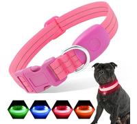 PZRLit Light Collar Dog Rechargeable, Luminous Dog Collar for Small Medium Large Dogs, Adjustable LED Collar for Dogs for Night Safety (Pink, Small)