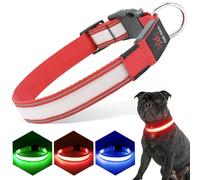 PZRLit Light Up Dog Collar Light Rechargeable, Fully Adjustable LED Dog Collar Waterproof, 3 Flashing Modes Glow Dark Dog Collars for Night Walking for Medium Large Dogs