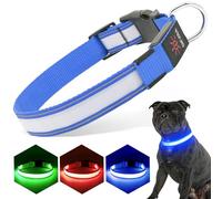PZRLit Light Up Dog Collar Light Rechargeable, Fully Adjustable LED Dog Collar Waterproof, 3 Flashing Modes Glow Dark Dog Collars for Night Walking for Medium Large Dogs