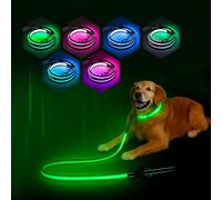 PZRLit Multi-Color Light Up Dog Lead 4FT Color Changing 7 Lighting Modes Rechargeable Reflective LED Lighted Glow Dark Leash for Night Walking for Small Medium Large Dogs Blue Green Pink