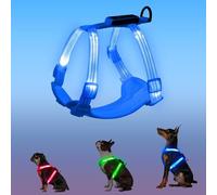 PZRLit Rechargeable Light Up Dog Harness for Small Dogs, No-Pull LED Dog Vest Harness, Glow in The Dark Puppy Harness with Reflective Strips, Flashing Steady Light for Night Walking Safety (blue)