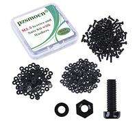 Pzsmocn 300 Pieces/100 Sets M2.5 * 8 mm Plastic Black Nylon Cross Round Head Screw Hexagonal Nut Combination Kit, with Insulating Washers, Standard Size, For DIY and Electronic Assembly.