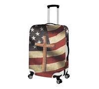 Pzuqiu America Flag Cross Travel Luggage Cover Elastic, 18-32 Inch Protective Suitcase Cover, S (Fit 18-21 Inch Suitcase)