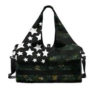 Pzuqiu American Flag Travel Yoga Gym Bag with Shoe Compartment and Wet Dry Storage Pockets for Women Men, Carrying Workout Gear, Makeup, and Sports Accessories