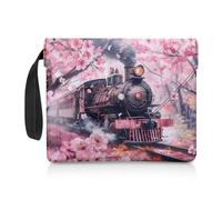 Pzuqiu Cherry Blossom Train Book Cover with Buckle and Handle for Women Girls Portable Paperback Hardcover Book Protective Sleeves for Book Lovers Keep Book Clean