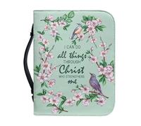 Pzuqiu Floral Hummingbird Bible Cover Case for Women Green PU Leather for Teen Girls Bible Book Cases with Durable Handle Bible Protective Cover Great Christian Gifts, M