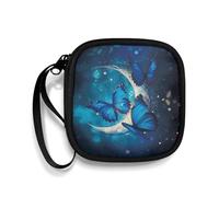 Pzuqiu Square Earbud Case Headphone Organizer Wired Ear Bud Carrying Case Storage Bag with Portable Handle for USB Cable Storage (Butterfly Moon)