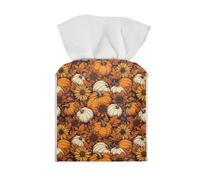 Pzuqiu Thanksgiving Pumpkin Flower Tissue Box Holder Stylish Leather Square Tissue Box Cover with Top Handle Waterproof Napkin Case Holder Home Office Bathroom Decor