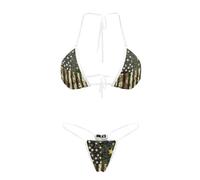 Pzuqiu Women's Sexy Thong Bikini Two Piece Brazilian Halter String Swimsuit America Flag Camo Print Quick Dry Beach Bikini Bathing Suit M-2XL