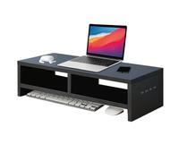 Pzuryhg Laptop Stand Riser - Wooden Desk Organizer, Adjustable Elevated Laptop Holder, Non Slip & Two Tier Design, Ideal for Workplace Study Home Setup