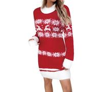 PZUYBZQ Christmas Sweater Dress For Women Snowflake Elk Christmas Sweaters Women's Fall Winter Casual Loose Midi Pullover Tops(S)