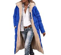 PZUYBZQ Long Puffer Coat Women Hooded Reversible Fleece Down Jacket Oversized Long Sleeve Hooded Warm Winter Coats(Royal Blue,L)