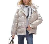 PZUYBZQ Puffer Jacket Women Cropped Shiny Winter Down Jacket Long Sleeve Warm Puffer Coat Casual Puffy Stand Collar Outerwear(Khaki,L)