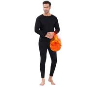 PZUYBZQ Thermal Underwear For Men Long Johns With Fleece Lined Winter Thick Warm Base Layer Top And Bottom Set For Cold Weather(Black,L)