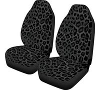 PZZ Universal Fit Car Seat Covers Set of 2 Front Seats Only, Black and Grey Leopard Print Vehicle Seat Protector, Classic Cheetah Design
