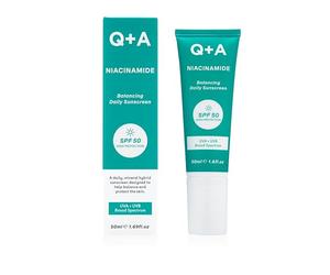 Q+A Niacinamide SPF 50 Balancing Daily Sunscreen 50ml | Broad-Spectrum UVA/UVB Face Protection with Aloe Vera, Controls Oil, Refines Pores and Protects from Sun, Fragrance-Free