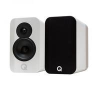 Q Acoustics Concept 300 Gloss White / Oak Bookshelf Speakers (Pair) w/ Tripod Speaker Stands