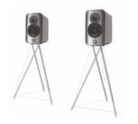 Q Acoustics Concept 300 Bookshelf Speakers (Pair) with Tripod Speaker Stands Silver / Ebony