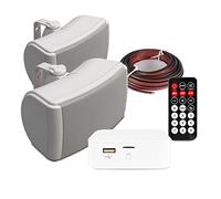 Q Acoustics Outdoor Garden Speaker System - 2 x QI45W White Wall Speakers with Bluetooth Amplifier