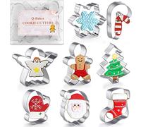 Q-BAKER 8 Pcs Winter Christmas Cookie Cutter Set with Decorating Instructions, Stainless Steel, Gingerbread Men, Christmas Tree, Snowflake, Candy Cane, Angel, Santa Face, Stocking, Mitten