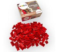 Q-Bricks Box with Roof Tile Mix, Pack of 150, Shapes: 2 x 2 and 2 x 4, Colour: Fire Red, Compatible with Standard Building Block Brands, Building Blocks for Creative Constructions