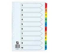Q-CONNECT A4 Numbered Dividers KF76984, Extra Wide 10-Part, Reinforced, Assorted Colours